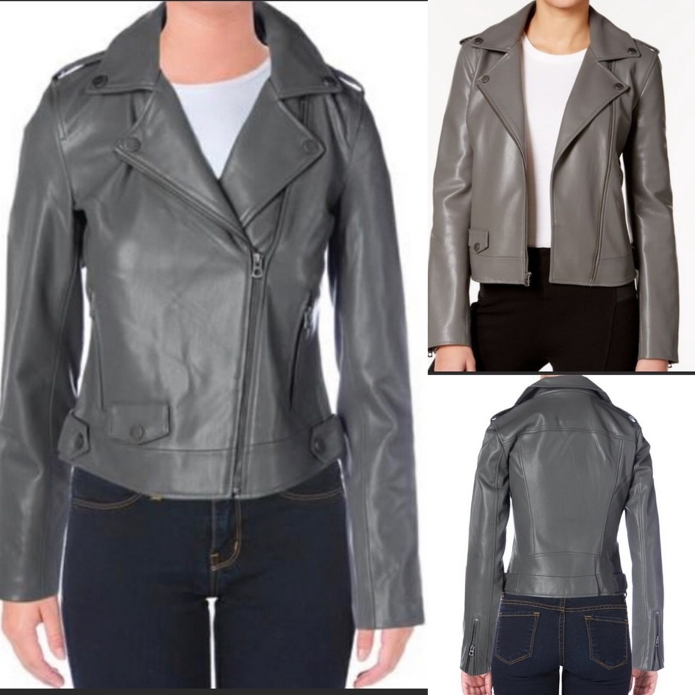 Lucky brand Moto Jacket gray faux leather